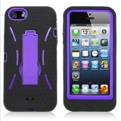 iPhone 5 5S Armor Hybrid Case with Stand (Black-Purple)
